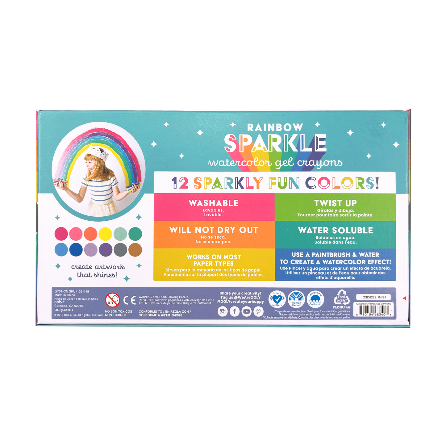 Rainbow Sparkle Watercolor Gel Crayons - Set of 12