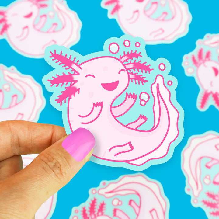 Happy Little Axolotl Pink Amphibian Vinyl Sticker