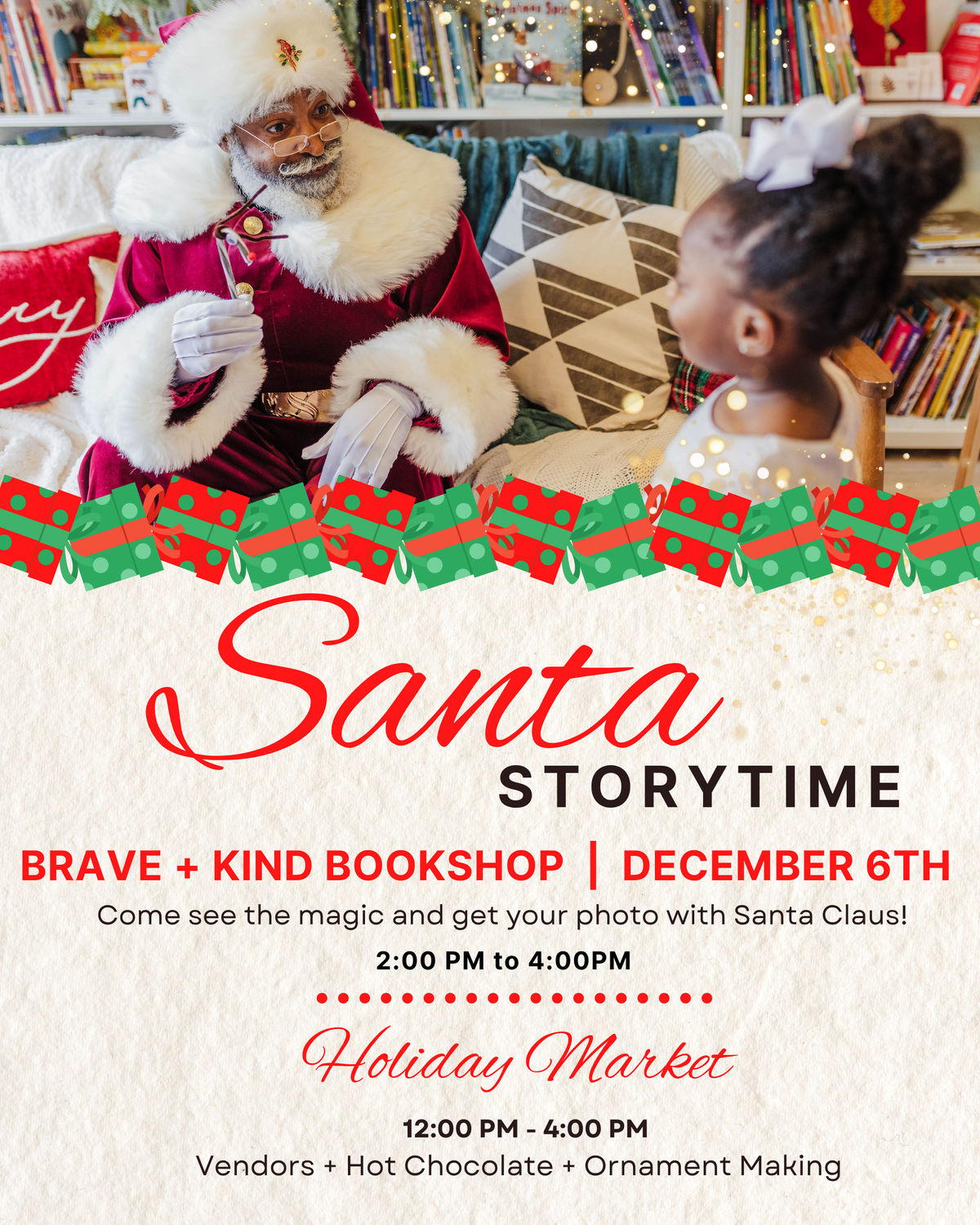 SANTA at B+K: Santa story time, photos and Holiday Market