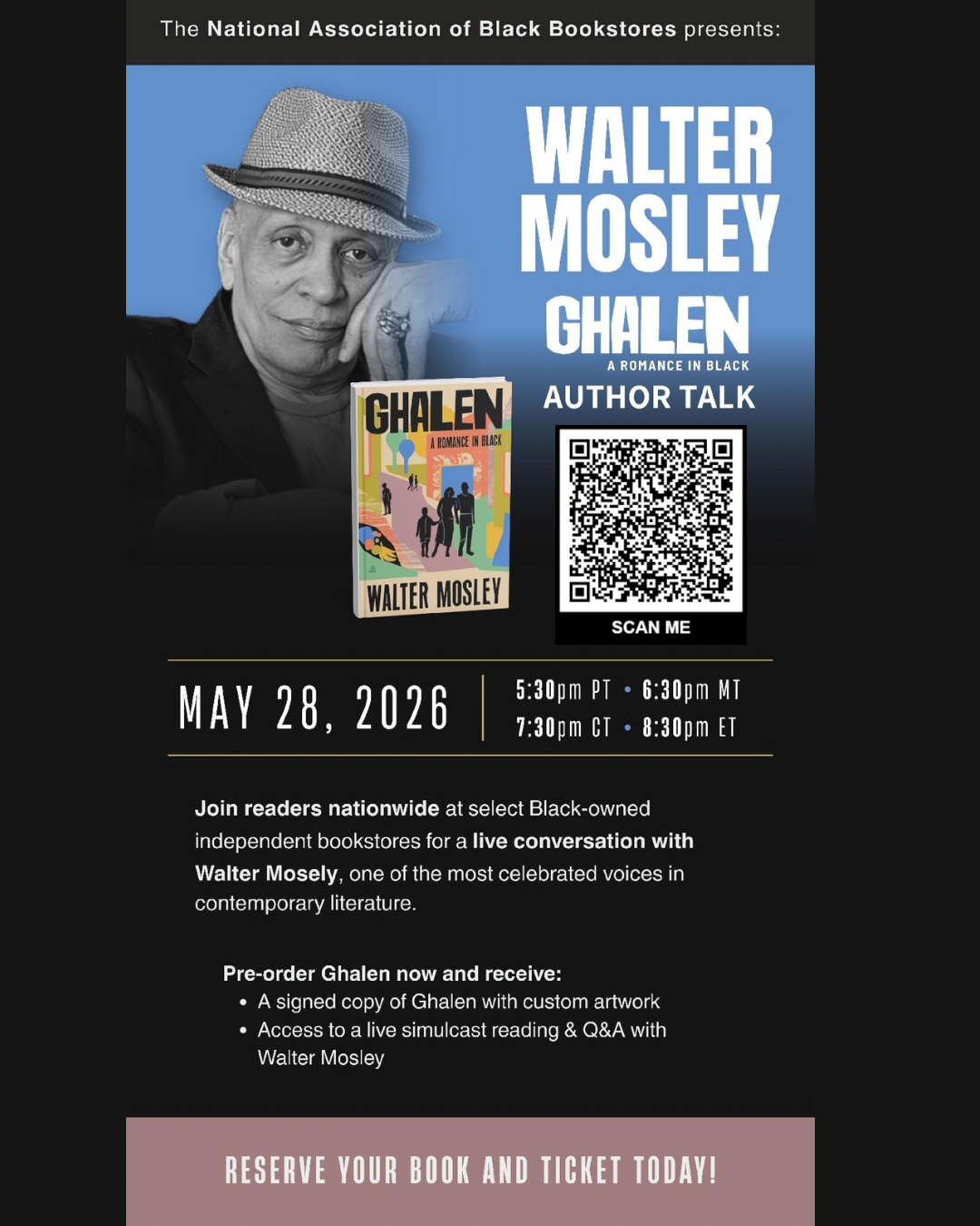 AUTHOR EVENT: An Author Talk with Walter Mosley "Ghalen: A Romance in Black" | May 28th @ 8:30pm