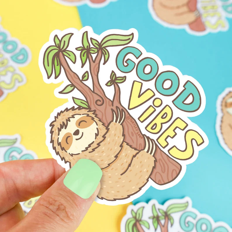 Good Vibes Hanging Sloth Vinyl Sticker