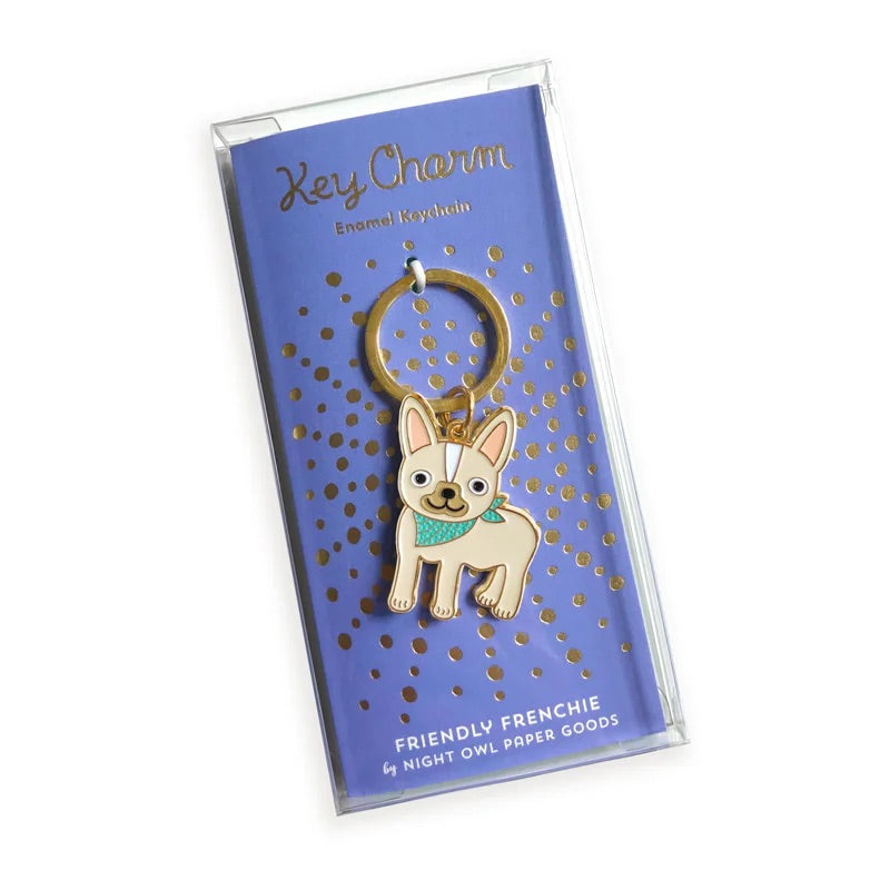 Friendly Frenchie Enamel Keychain | Night Owl Paper Goods Inc.
