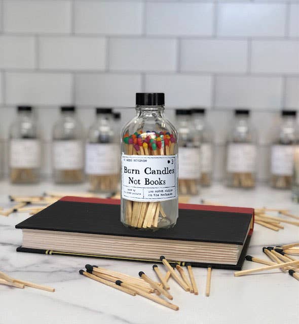 Burn Candles Not Books Rainbow or Black Safety Match Bottle : Rainbow