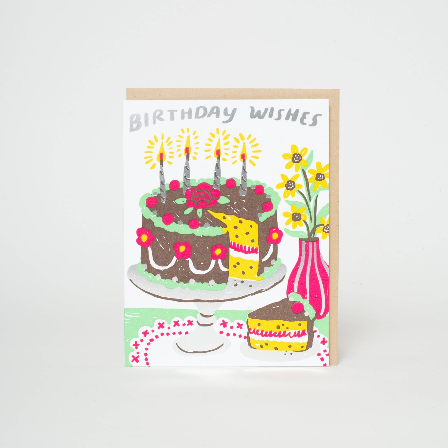 Birthday Cake Wishes Letterpress Greeting Card by Phoebe Wahl: Paper tab