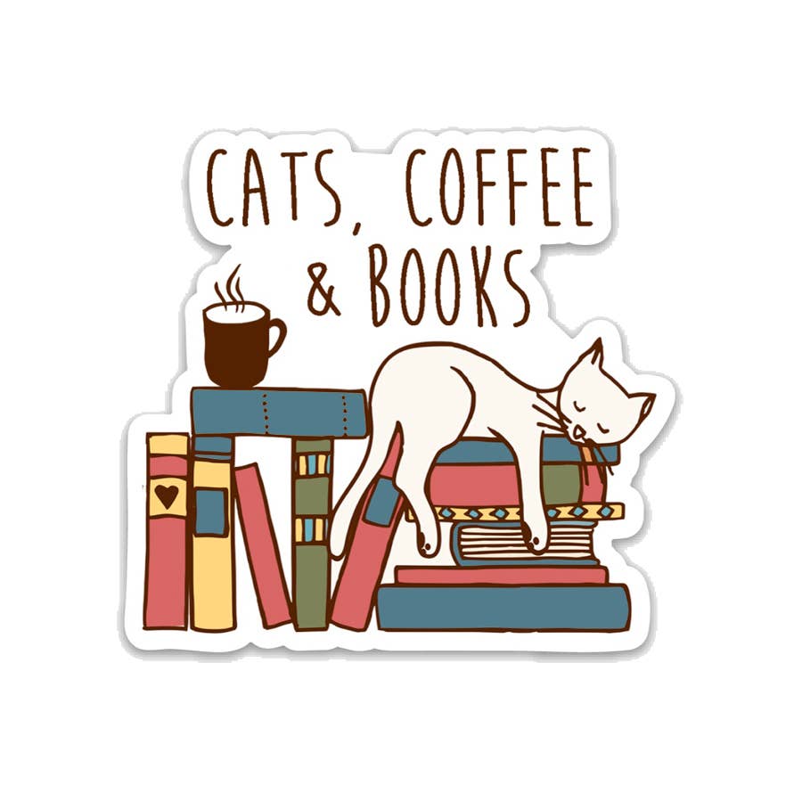 Cats, Coffee & Books Vinyl Sticker: Unpackaged Sticker