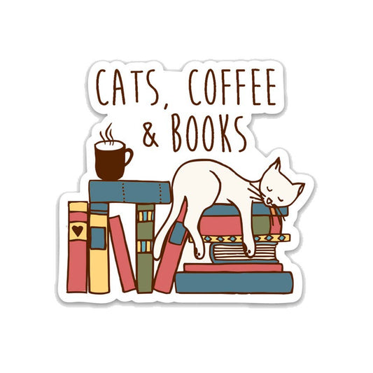 Cats, Coffee & Books Vinyl Sticker: Unpackaged Sticker