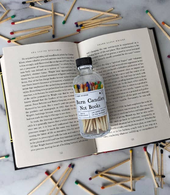 Burn Candles Not Books Rainbow or Black Safety Match Bottle : Rainbow