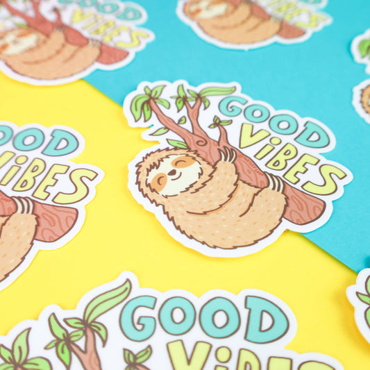 Good Vibes Hanging Sloth Vinyl Sticker
