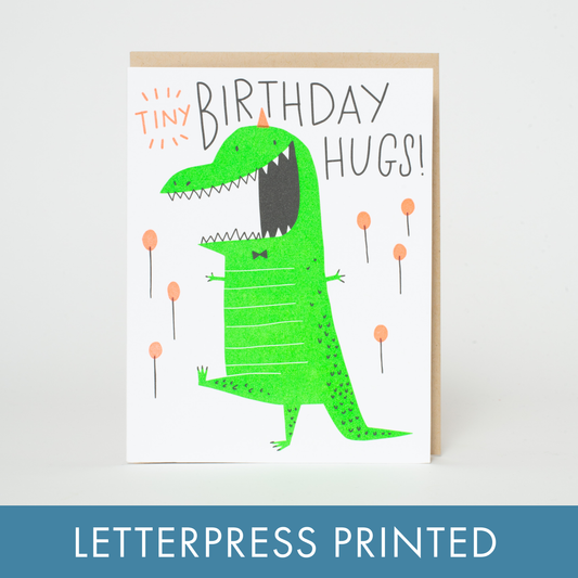 Birthday Tiny Hugs Dino Letterpress Greeting Card by Hello!Lucky: Paper tab