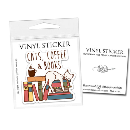 Cats, Coffee & Books Vinyl Sticker: Unpackaged Sticker