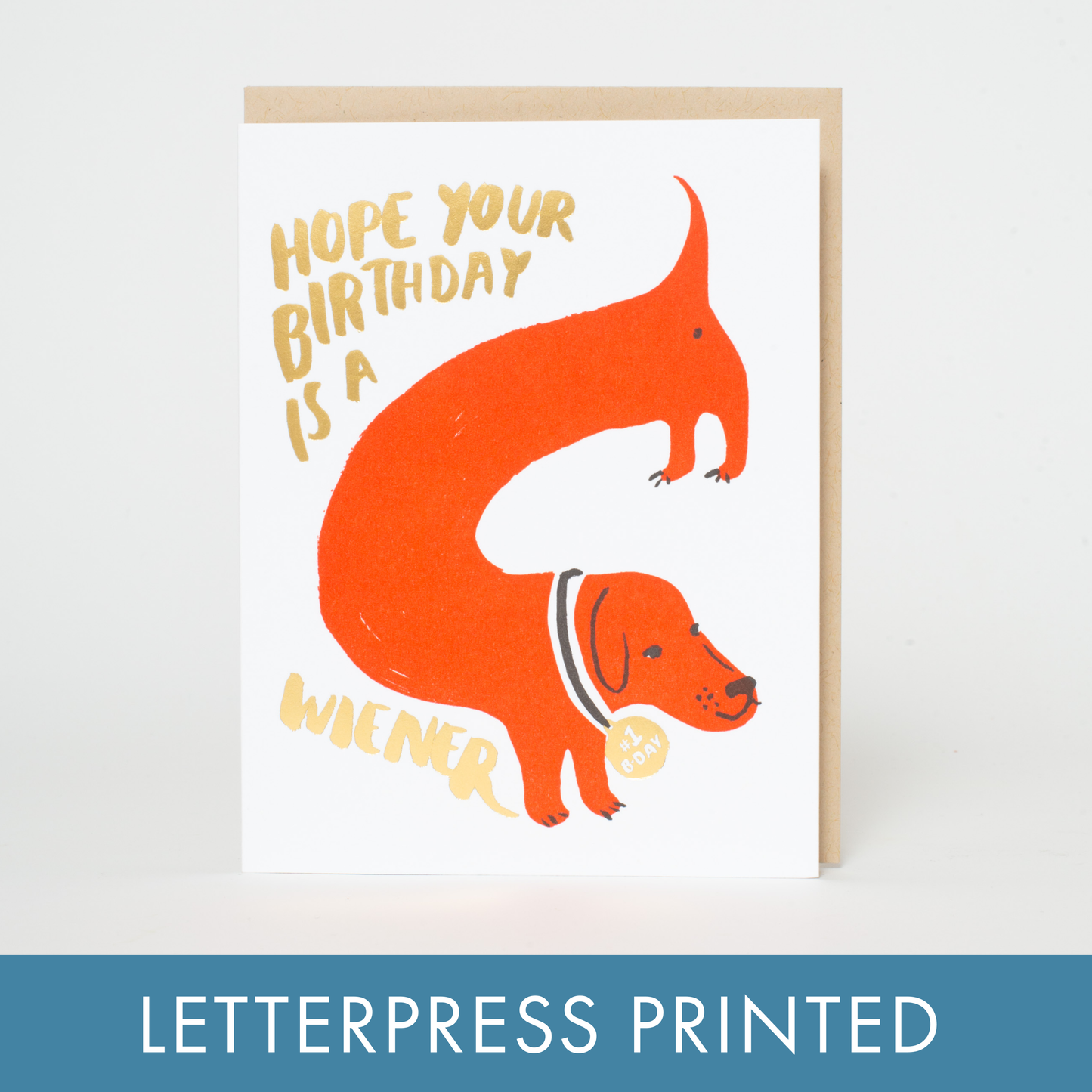 Wiener Birthday Dog Letterpress Greeting Card by Egg Press: Paper tab