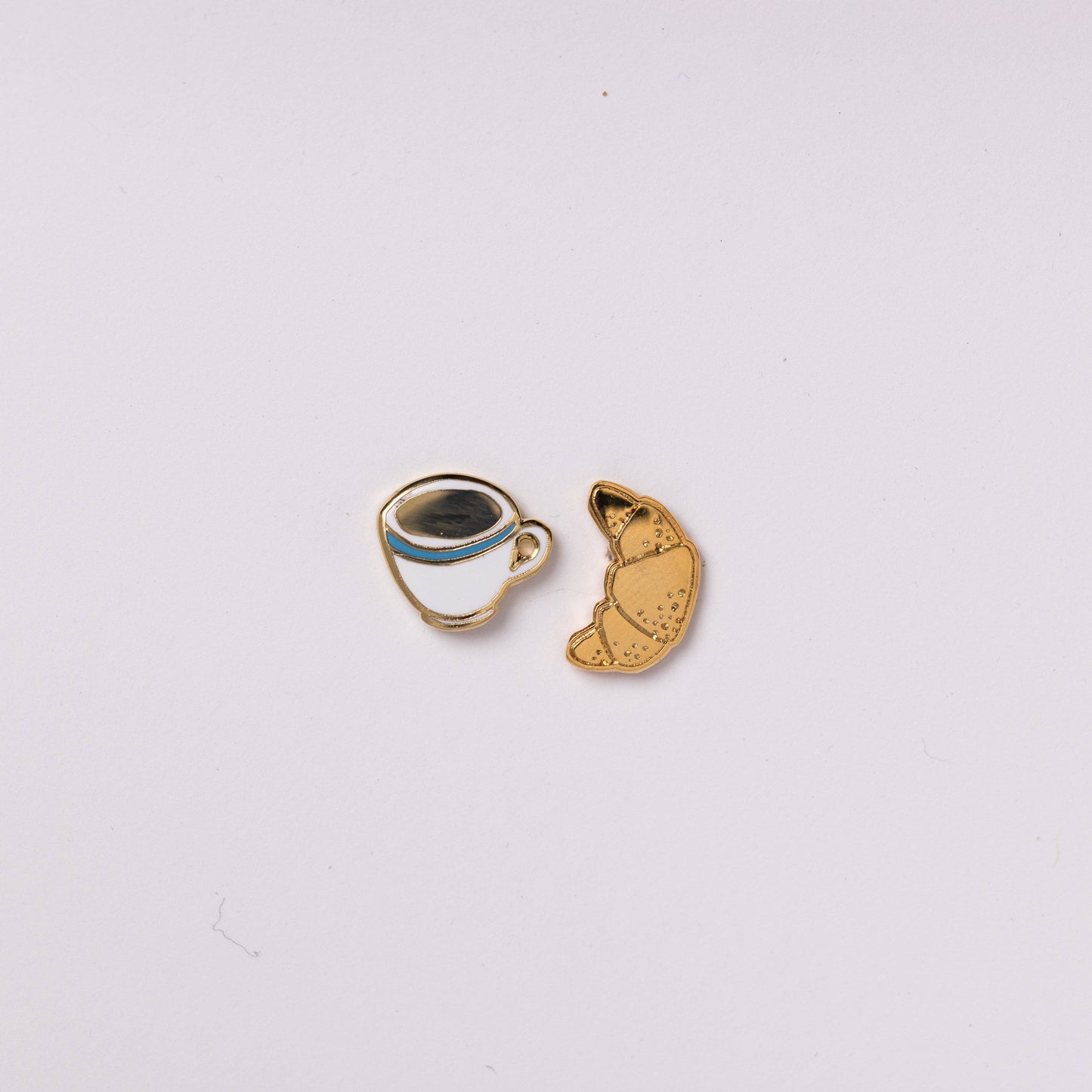 Croissant & Coffee Earrings - Gold Statement Studs