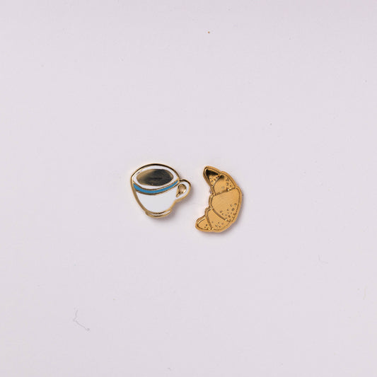 Croissant & Coffee Earrings - Gold Statement Studs