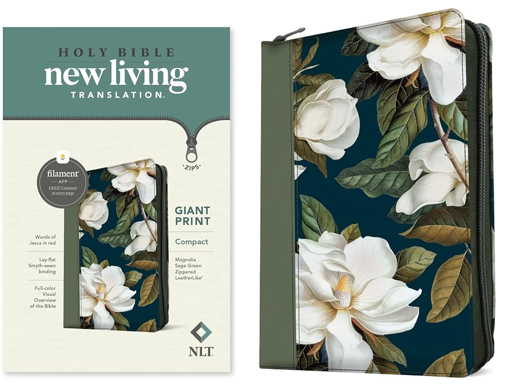 NLT Compact Giant Print Zipper Bible, Filament Enabled (LeatherLike, Magnolia Sage Green, Red Letter) cover image