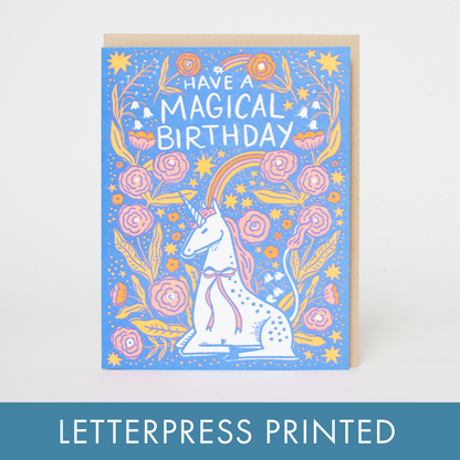 Have a Magical Birthday | Birthday Folk Unicorn Letterpress Greeting Card by Hello! Lucky: Paper tab