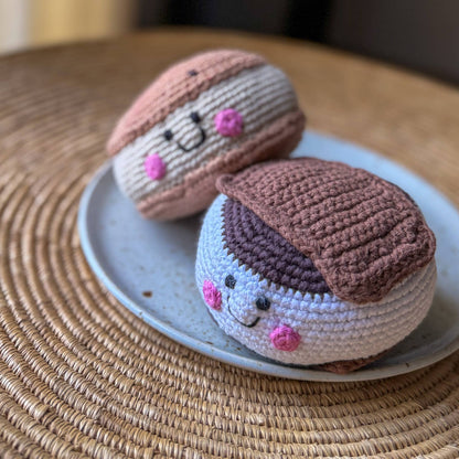 Handmade Gooey S'mores Baby Rattle - Organic Cotton Crochet