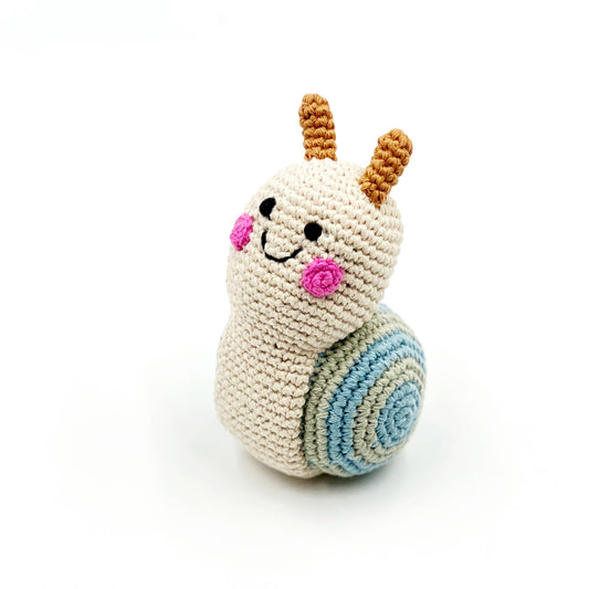Baby Snail Rattle – Handmade Organic Cotton, Fair Trade Toy: Natural