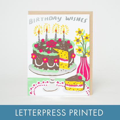 Birthday Cake Wishes Letterpress Greeting Card by Phoebe Wahl: Paper tab