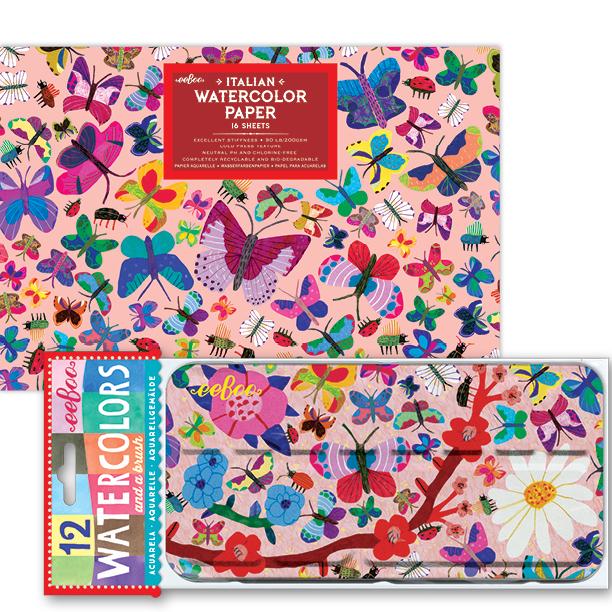 Italian Watercolor Paper + Paint Tin Set  | Butterflies