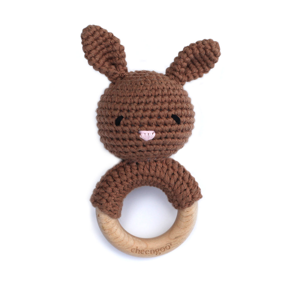 Mocha Bunny Teething Crocheted Rattle | cheengoo