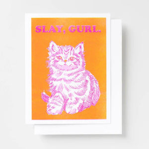 Slay, Gurl Cat Risograph Card | Yellow Owl Workshop