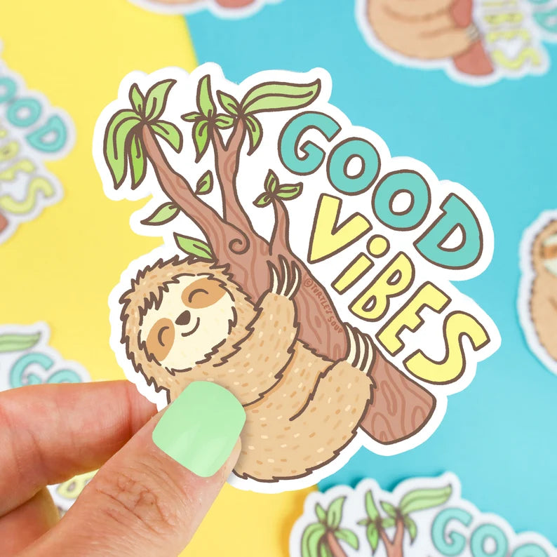 Turtle's Soup - Good Vibes Hanging Sloth Vinyl Sticker