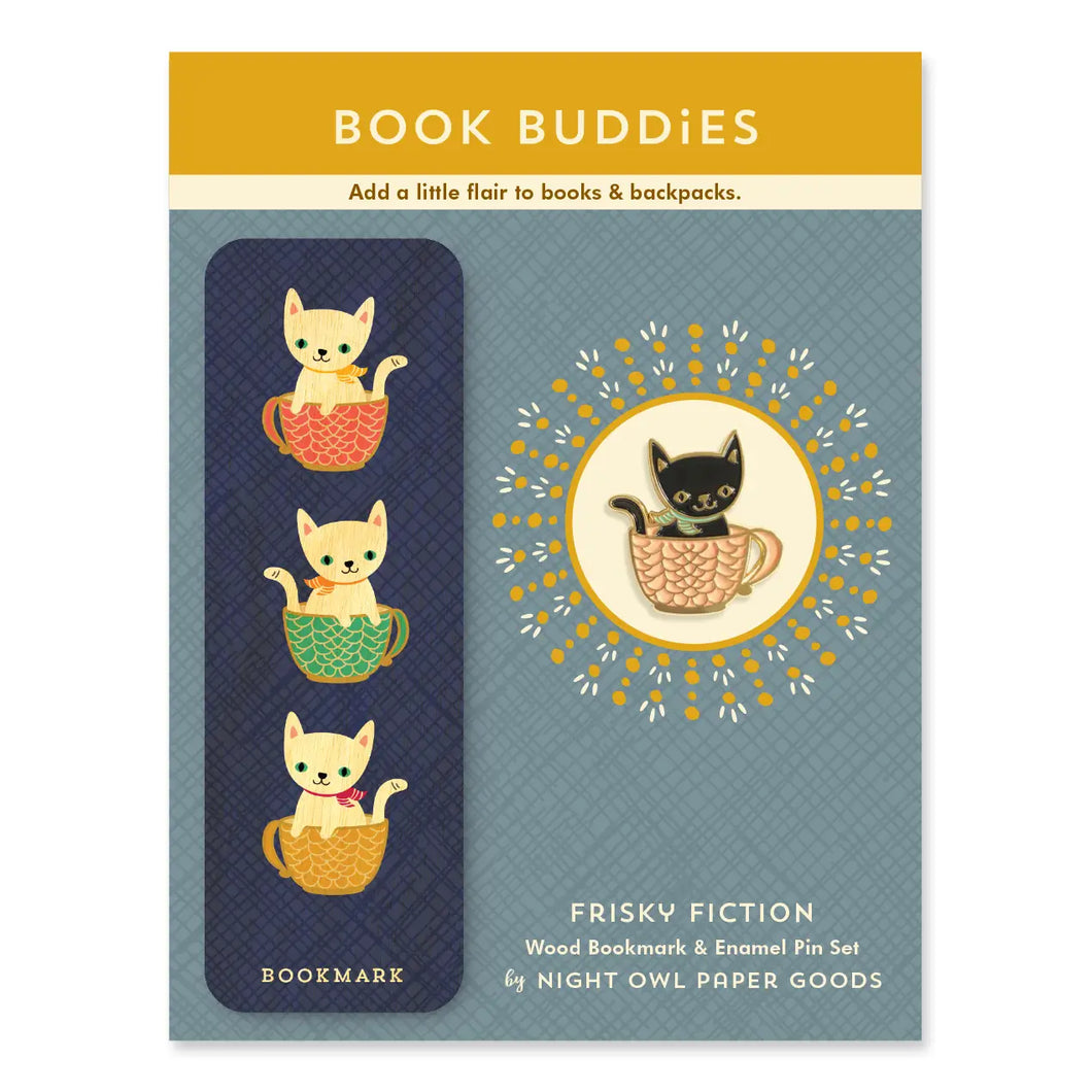 Frisky Fiction Gift Set - Bookmark & Enamel Pin | Night Owl Paper Goods