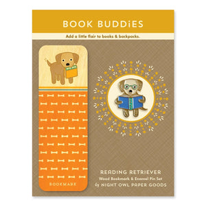 READING RETRIEVER BOOK BUDDIES wood mini bookmark + pin gift set | Night Owl Paper Goods