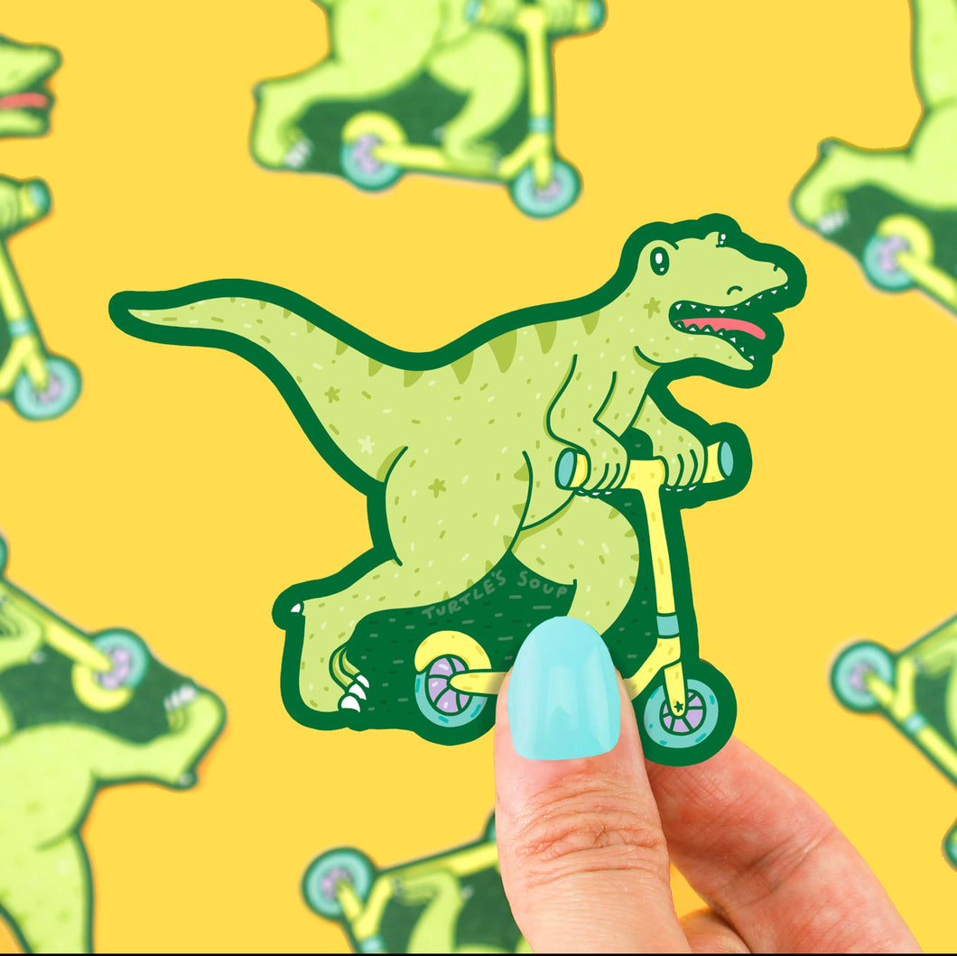 Scooter Dinosaur Funny Vinyl Sticker | Turtle Soup