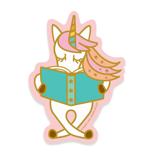 READING UNICORN Vinyl Sticker | Night Owl Paper Goods