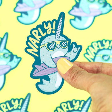 Surfing Narly Narwhal Vinyl Sticker | Turtle’s Soup