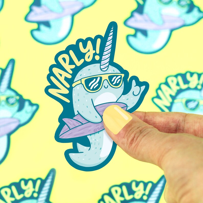 Surfing Narly Narwhal Vinyl Sticker | Turtle’s Soup
